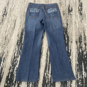 Y2K Kikit Womens Jeans‎ Sz 12 Flared Blue Denim Embroidered Pockets Pants